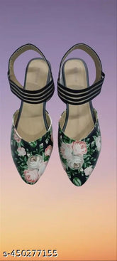 Synthetic leather black Bantu flats by Oman girls - printed T-strap flat shoes for women (IND-3 to IND-8 sizes)